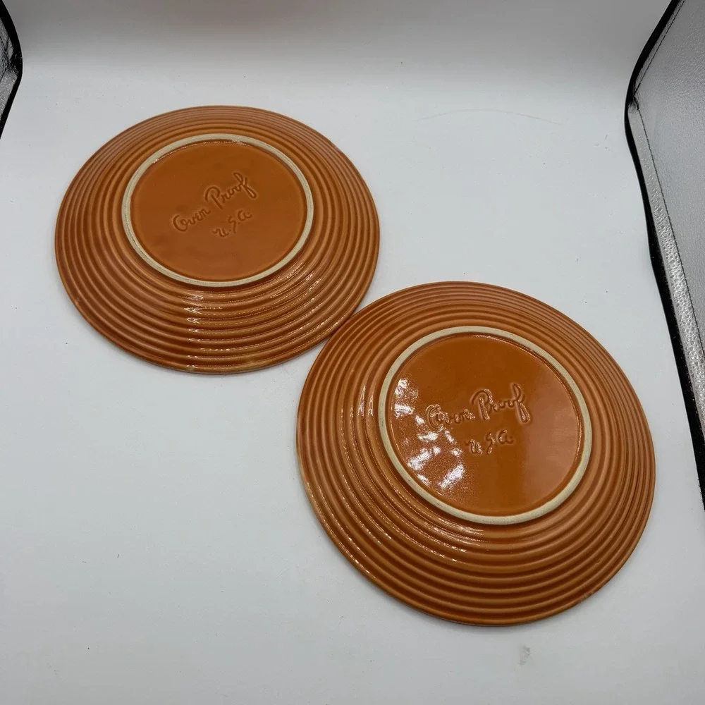 Set of 4 Vintage Hull Tangerine Orange Drip Glaze Dinner Plates 10.5